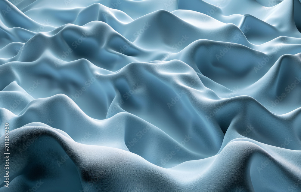 Obraz premium Textile, silk fabric and blue material with abstract waves for background, clean laundry and wallpaper. Flowing, curve and smooth texture for cleaning detergent design, laundromat service or backdrop