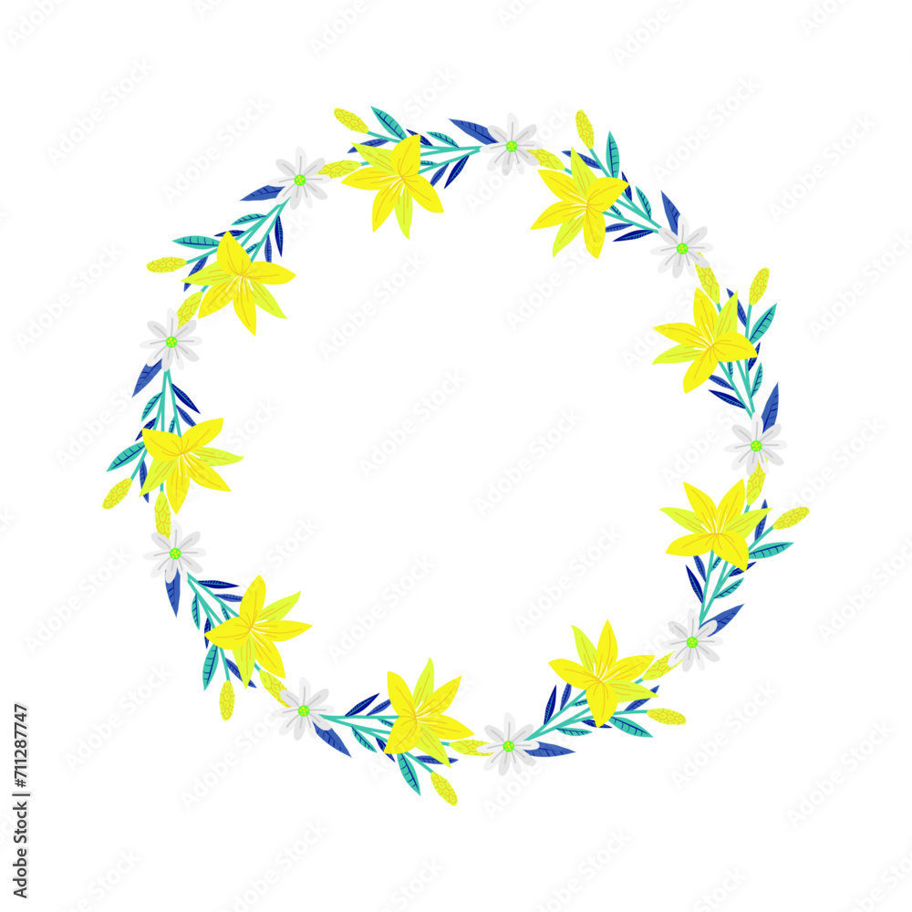 Vector hand drawn floral wreath on white background