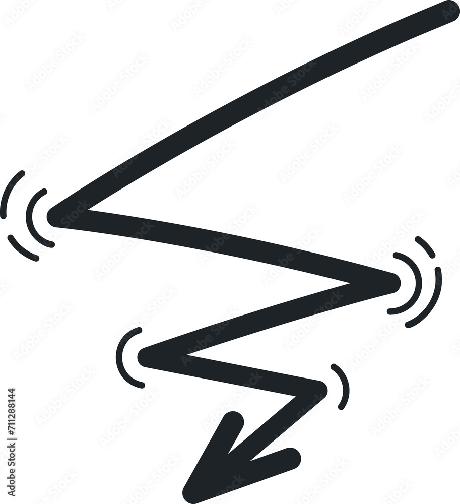Zig zag arrow pointing down, movement line Zig zag arrow pointing down, movement line