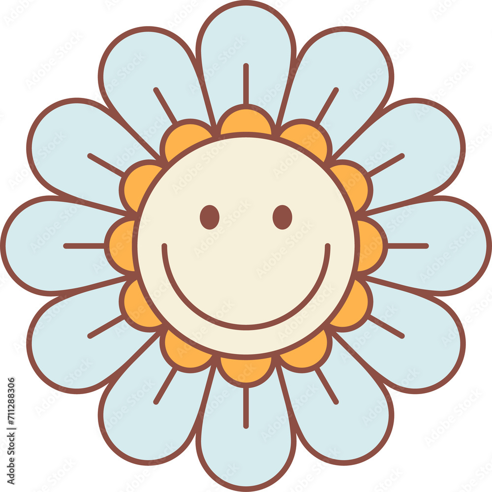 Retro groovy daisy flower with cute positive face