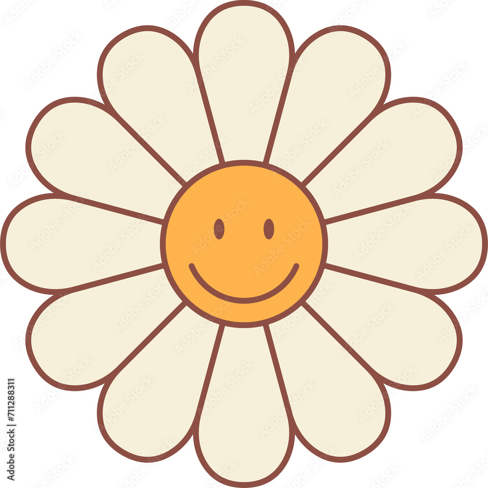 Retro groovy daisy and sunflower flower character Retro groovy daisy and sunflower flower character