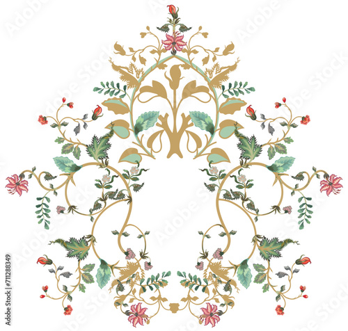 Mughal decorative floral wreath. crest monogram colorful vector motif photo