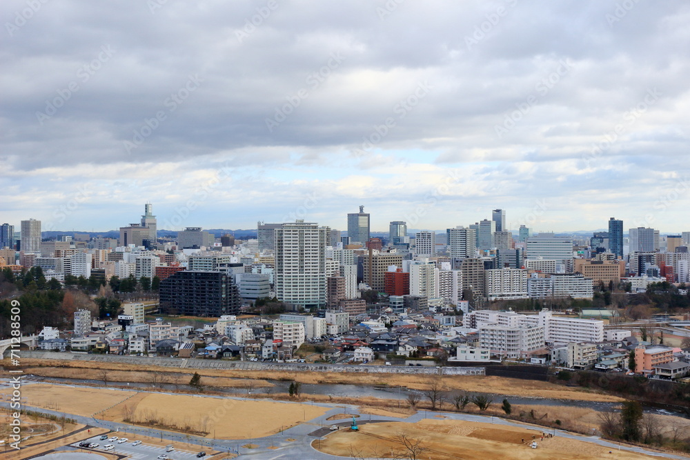 Obraz premium 仙台城址からの仙台市街の風景