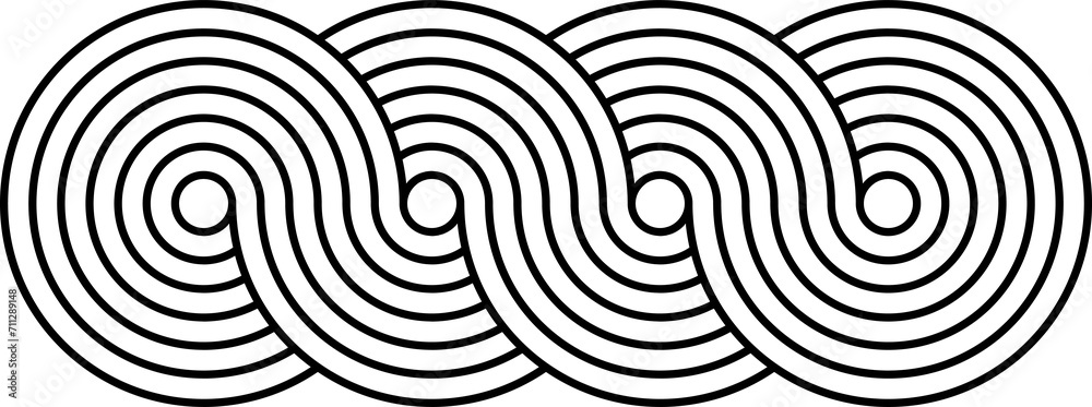 Circles linked together, stripy zen shape