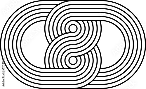 Linked stripy zen shapes, round geometry