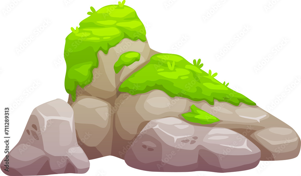 Pile of stones, 2d rocks game asset with moss Pile of stones, 2d rocks game asset with moss