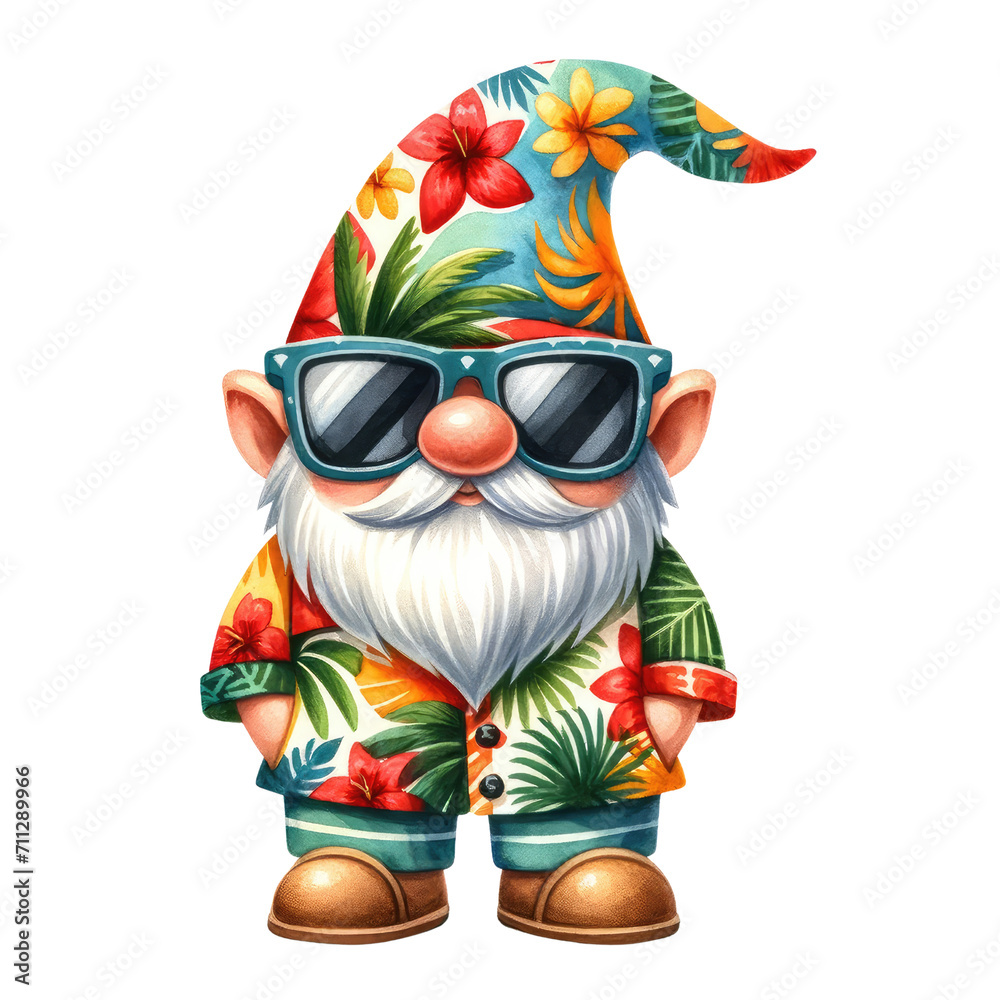 Obraz premium Gnomes, eggs, paradise gnome, summer theme and easter egg Watercolor clipart for easter holiday