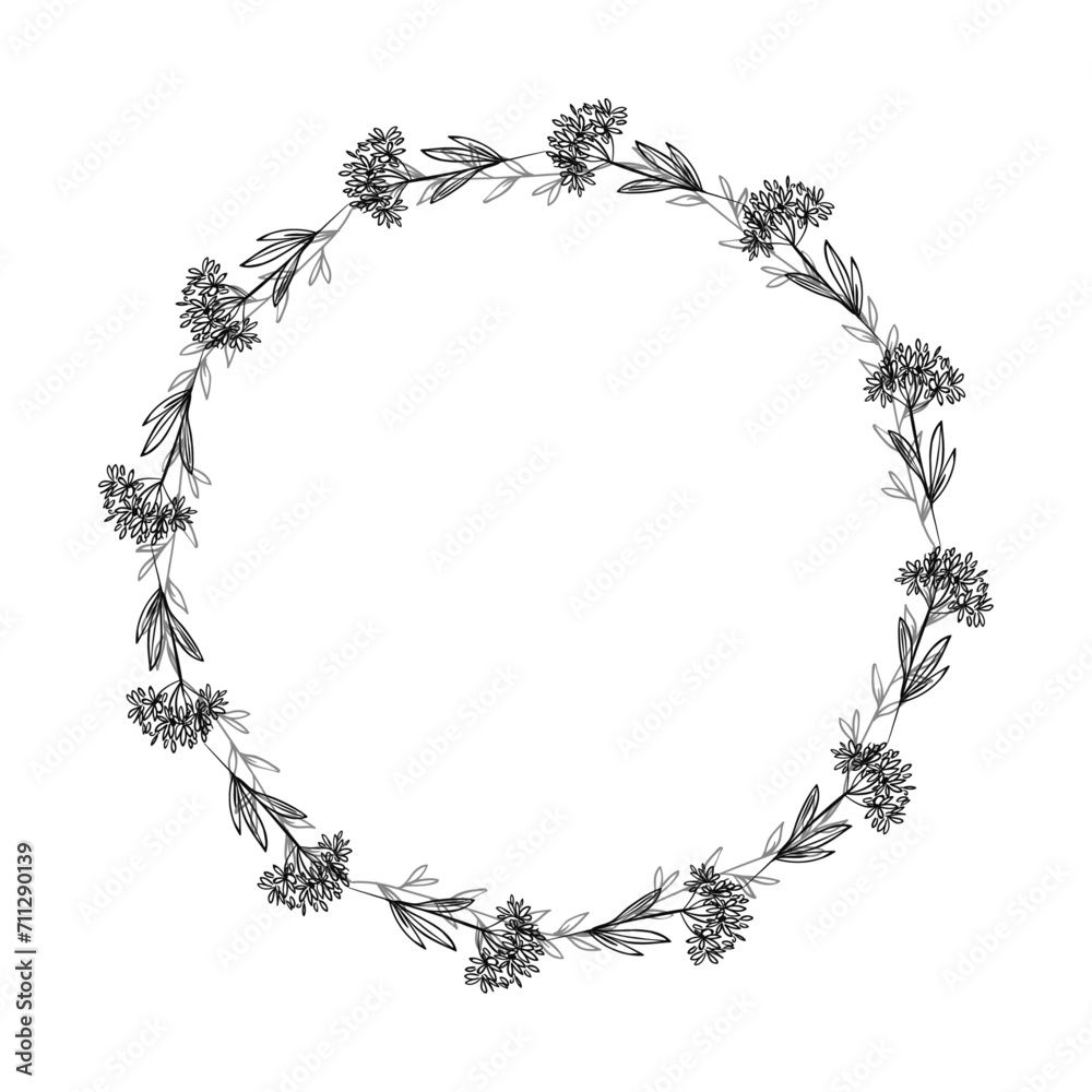 4 Vector hand drawn floral wreath illustration on white