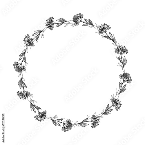 4 Vector hand drawn floral wreath illustration on white