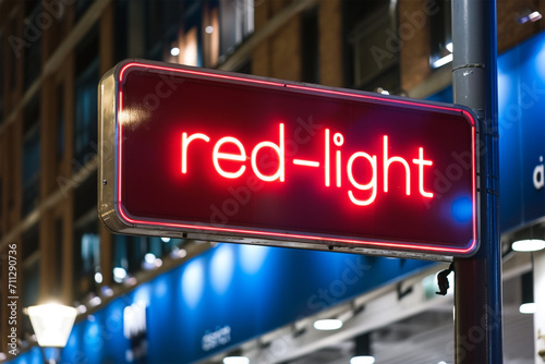 Rotlichtviertel: Städtisches Ambiente mit dem charakteristischen Schild in der Nacht photo