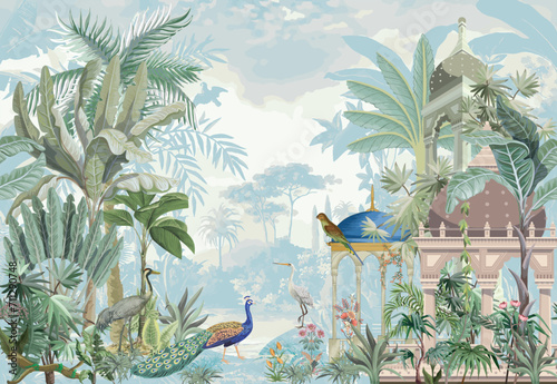 Traditional Mughal garden vector illustration pattern for wallpaper