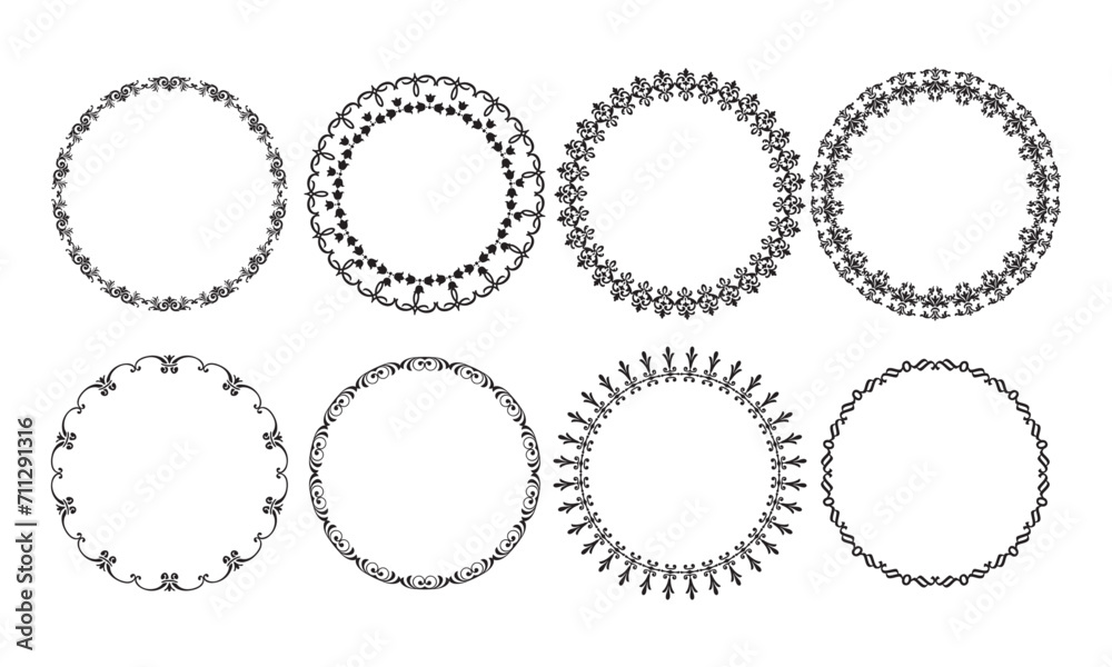 Vector collection of round vintage frames