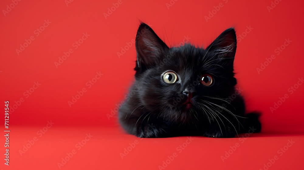 Black Cat on Red - Minimalistic Pet Portrait Black Cat on Red - Minimalistic Pet Portrait