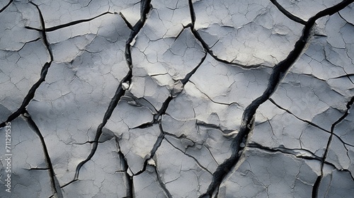 Up close view of deep cracks in the earths surface, a result of a fierce flood.