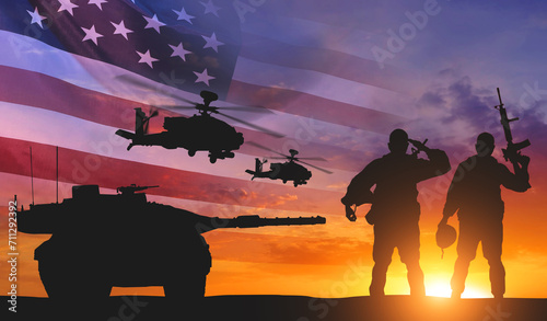 USA army with nation flag. Veterans Day   Memorial Day  Independence Day . 3d illustration