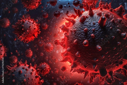 Coronavirus in a blood cell. Virus cells. Coronavirus concept. red blood cells flowing