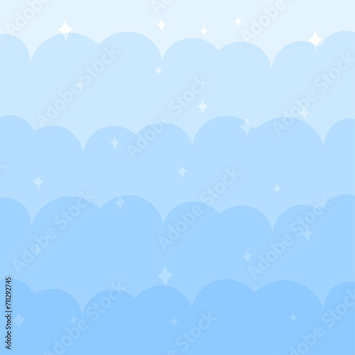 Fototapeta Naklejka Na Ścianę i Meble -  Vector cute blue clouds background with star elements
