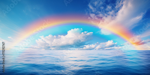 Beautiful full rainbow at ocean © Firn