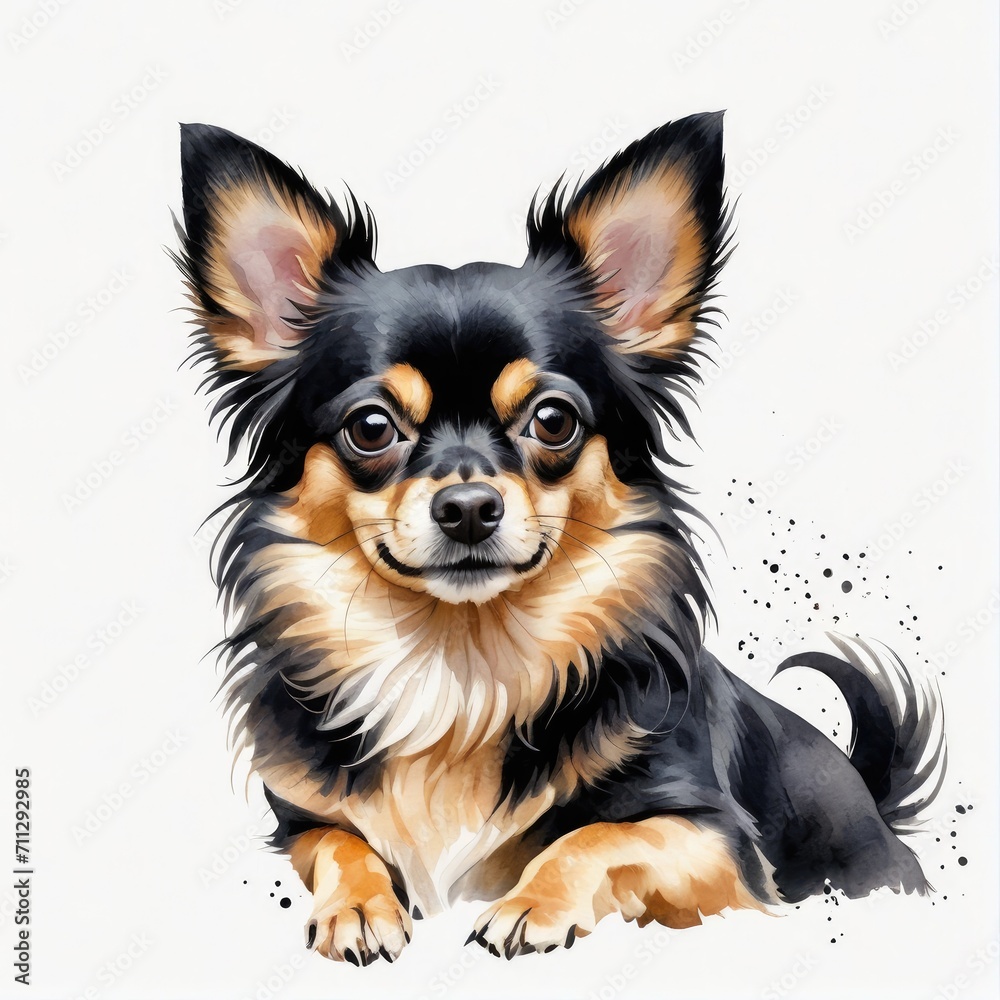 Watercolor black and tan chihuahua dog