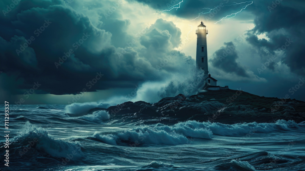 Against a backdrop of thundering waves and ominous storm clouds, the lighthouse seemed to emit an ominous energy, as if beckoning weary sailors towards danger. Fantasy art