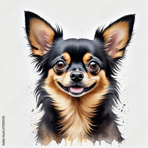 Watercolor black and tan chihuahua dog