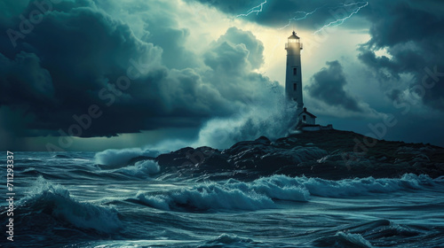 Against a backdrop of thundering waves and ominous storm clouds, the lighthouse seemed to emit an ominous energy, as if beckoning weary sailors towards danger. Fantasy art