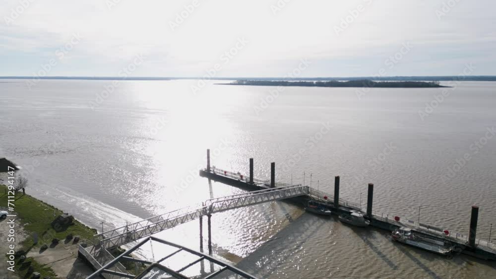 Blaye riverfront docks, Bordeaux, France - aerial panoramic Blaye riverfront docks, Bordeaux, France - aerial panoramic