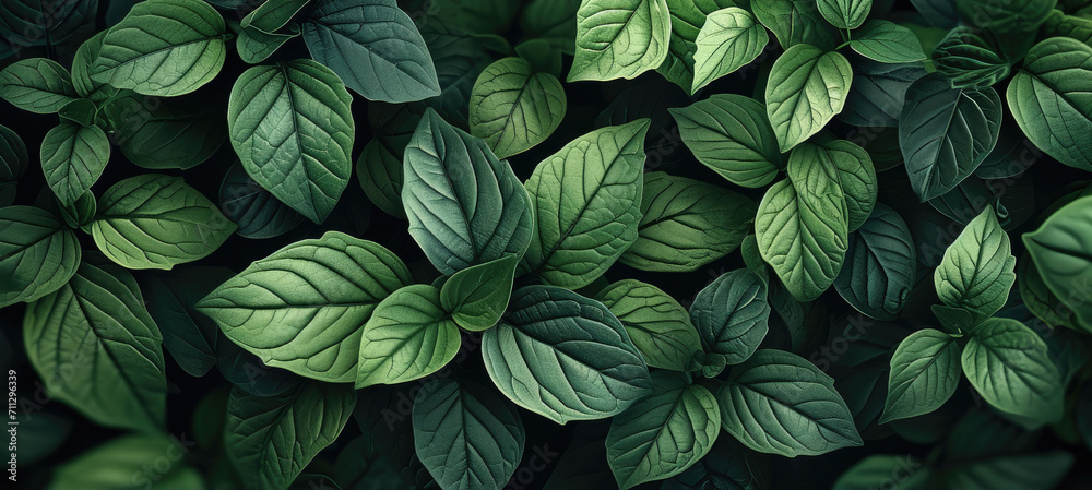 Decorative pattern of green leaves. Generative AI.