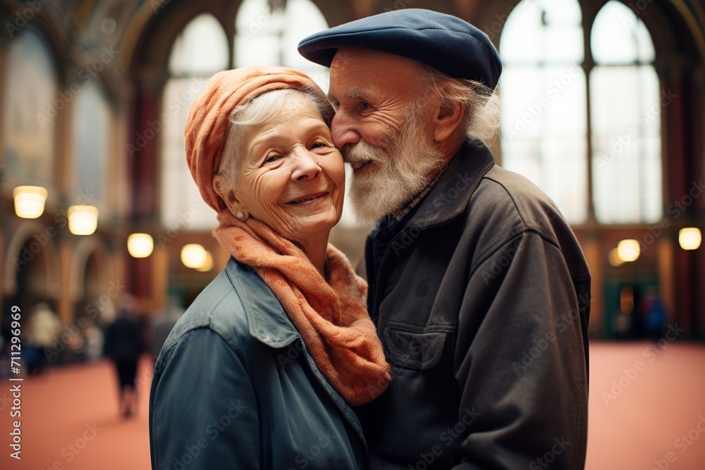 Senior couple sharing a loving embrace indoors