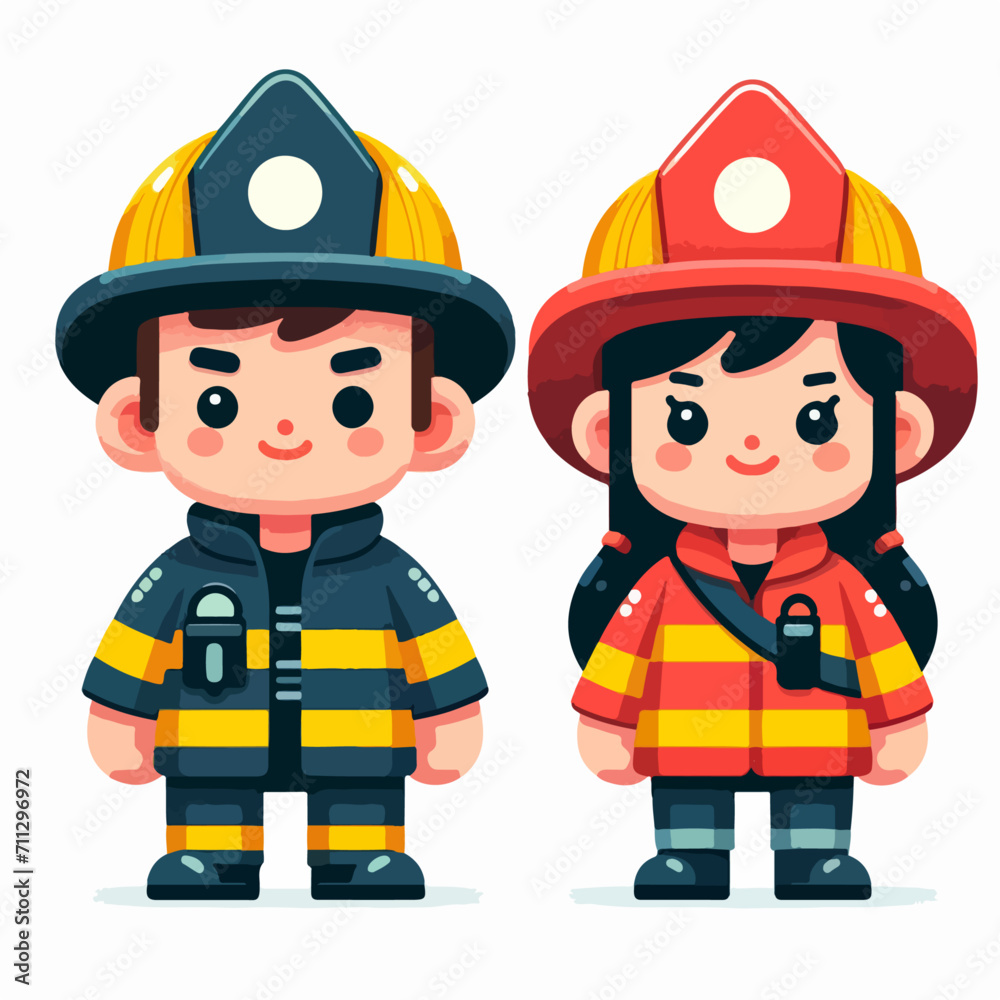 flat design vector illustration cartoon male and female firefighters