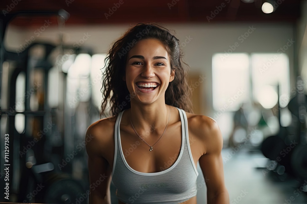 Young Fit Woman Smiling in Gym | Healthy Lifestyle, Large Shoulders, Expressing Joy, Cute Girl 