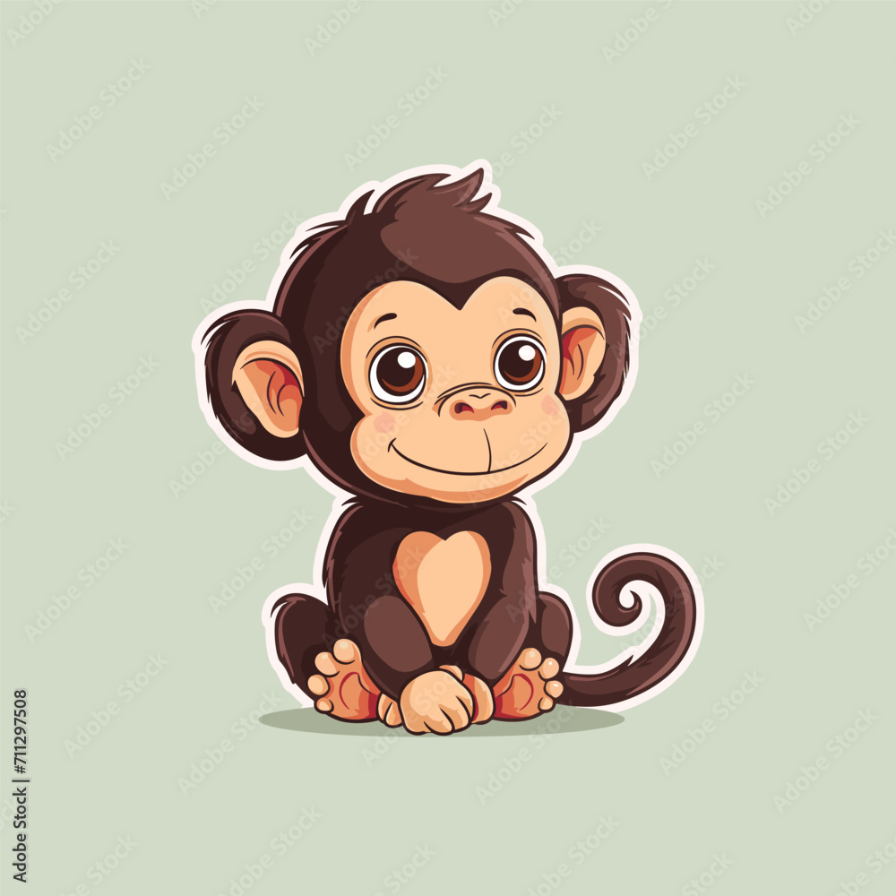 Cute baby monkey sticker vector illustration Cute baby monkey sticker vector illustration