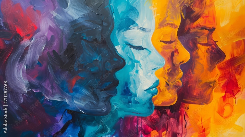 Colorful depiction of a range of emotions blending together in a mental health painting