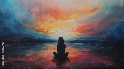 Mindfulness and tranquility captured in a mental health painting © ArtisanSamurai
