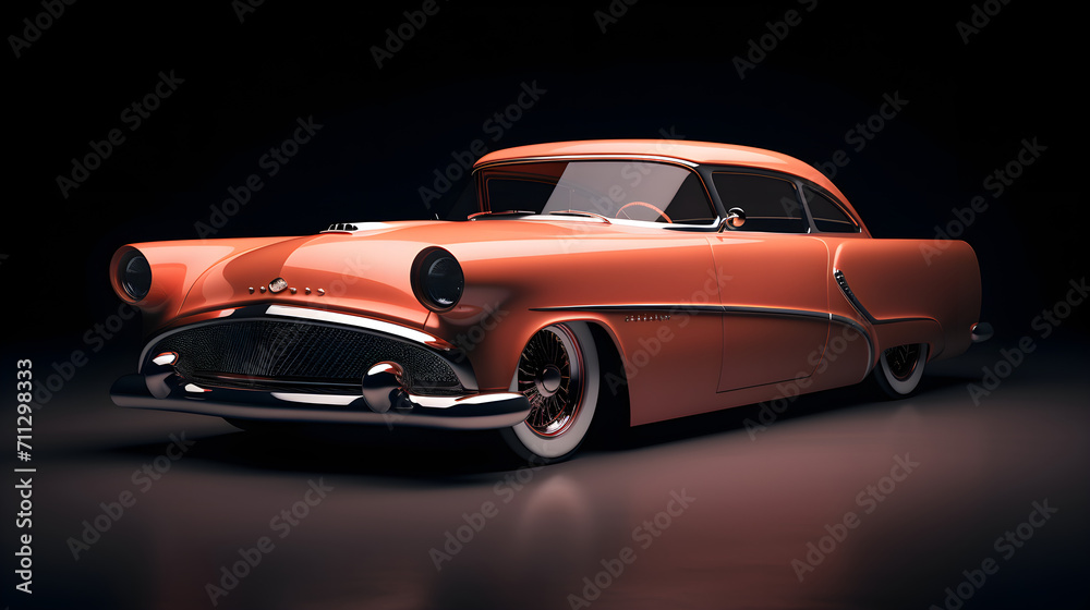 Vintage peach fuzz color car isolated on black background