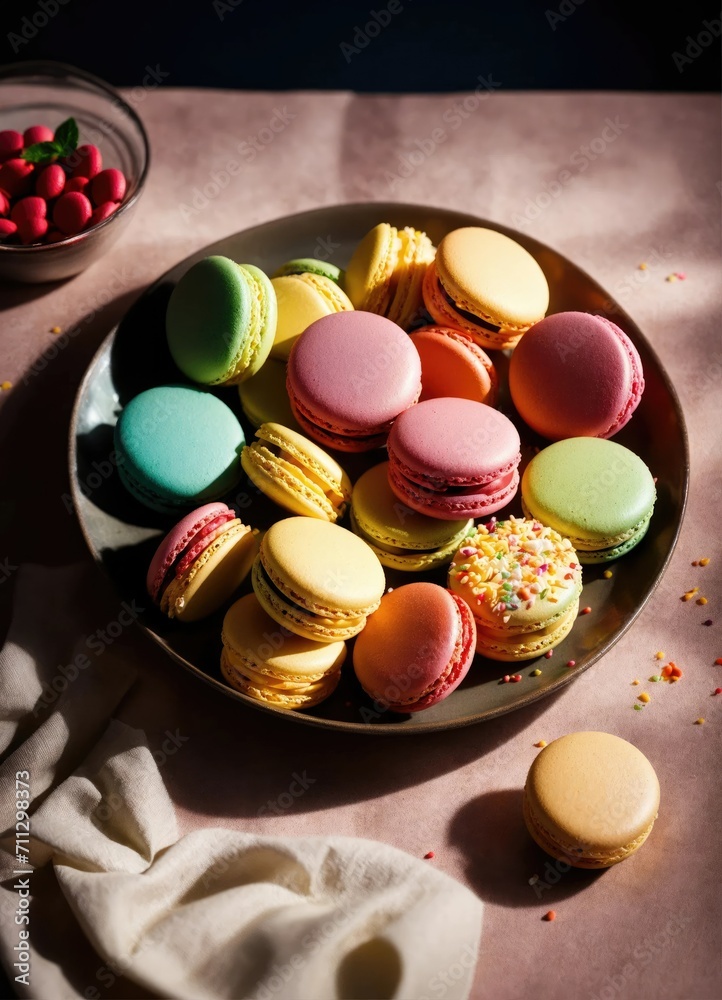 Colorful macarons on a plate Colorful macarons on a plate
