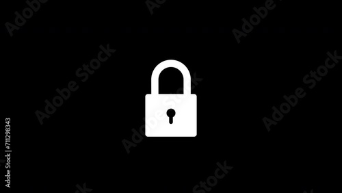 Padlock white icon animation. Reveal with accent and animation of locking. Isolated on a white background. Alpha channel. photo