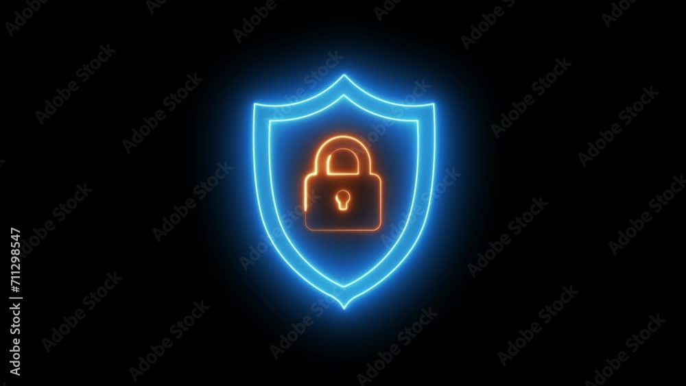 Glowing neon line of padlock shield animated icon protective shield lock guard barrier icon. Able use graphic isolated on transparent background.