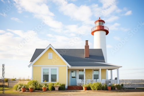 lighthouse near a coastal cape cod home