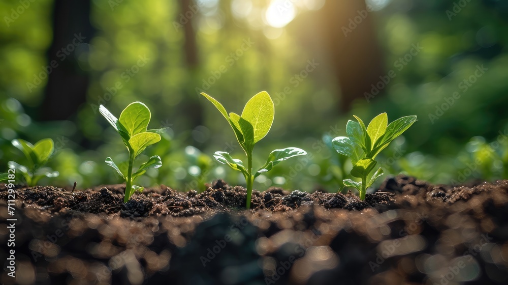 In the spring, A green plant sprouts from the ground. Generative AI. In the spring, A green plant sprouts from the ground. Generative AI.