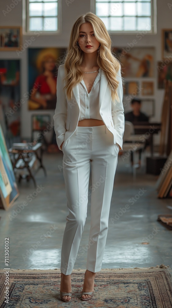 Ukrainian female model wearing a modern, sleek business suit Ukrainian female model wearing a modern, sleek business suit