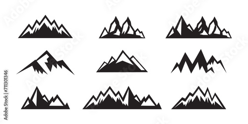 Mountain logo collection. Mountain Icon Set. Mountain black and white design icon. Vector