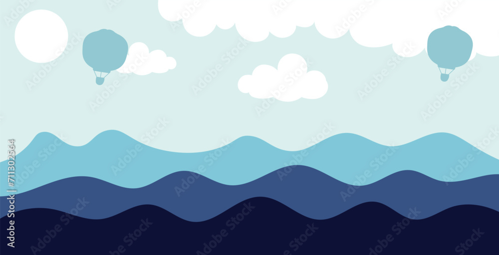 Sea waves Blue river ocean layer vector background illustration.