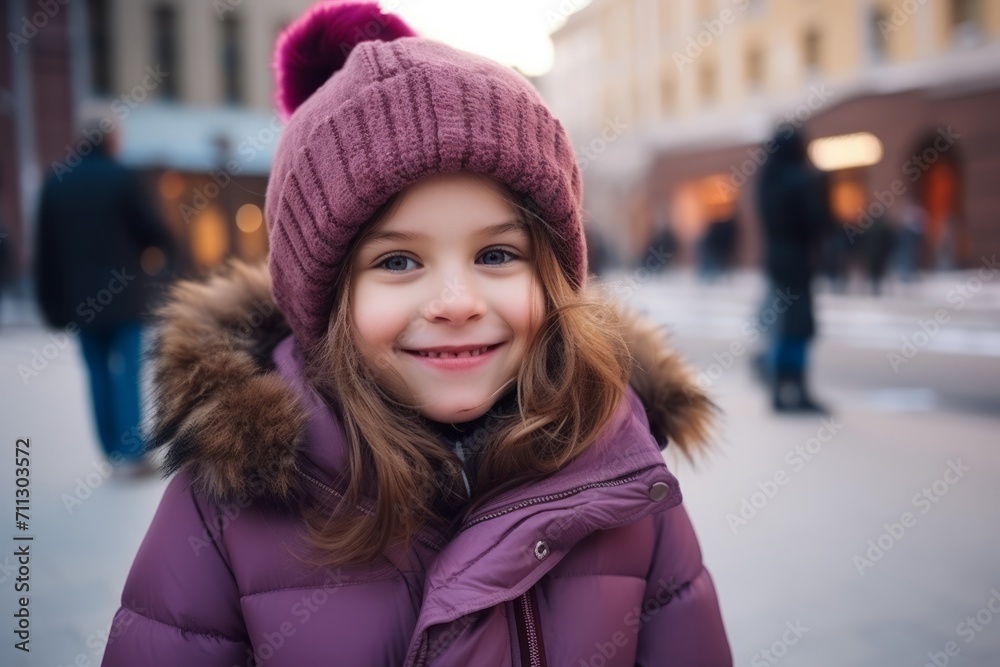 Portrait of a cute little girl in the city at wintertime Portrait of a cute little girl in the city at wintertime