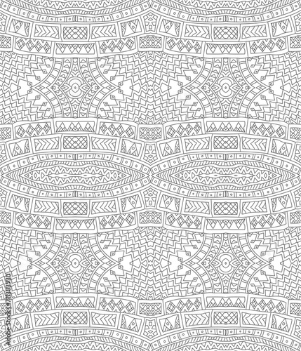 Vector seamless pattern from hand drawn geometrical black and white native ornaments. Coloring book page