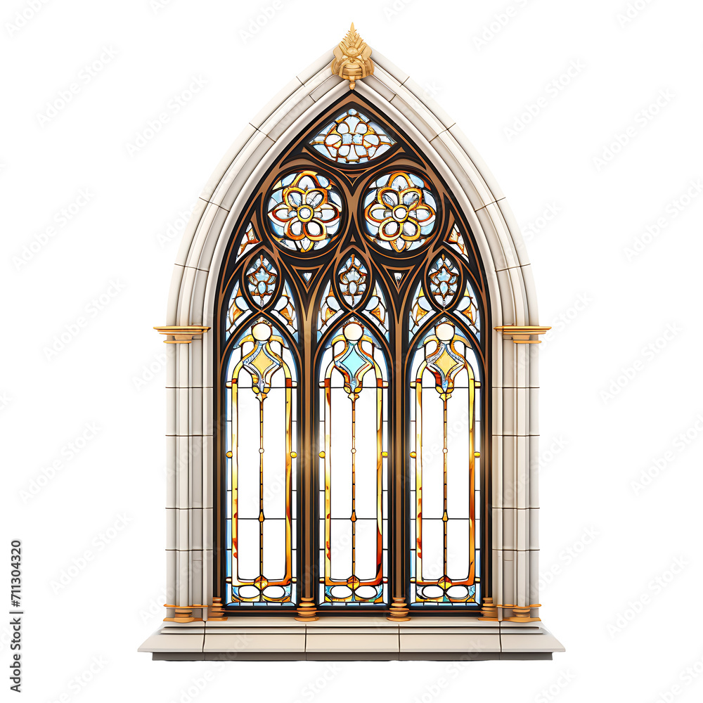 Beautiful ornate church windows on transparent background PNG interior design ideas.