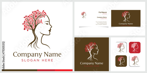 Beauty Heart Woman Face Logo Design