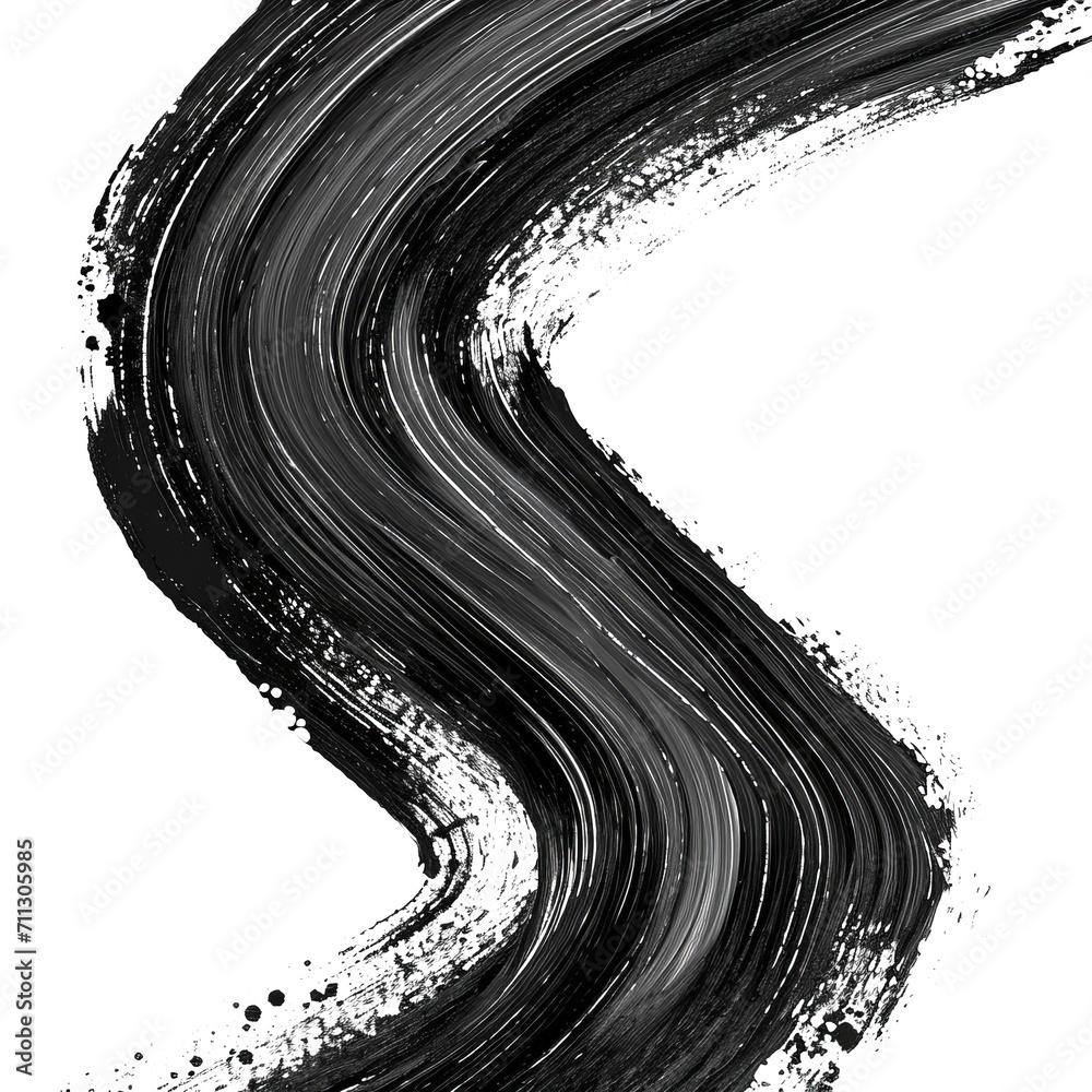 Charcoal curved lines and wavy brushstrokes - obrazy, fototapety, plakaty 