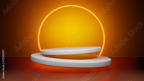 Stage podium with lighting. Stage Podium scene with for product. Display stand on orange background.
