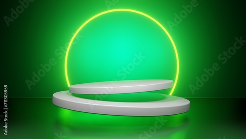 Stage podium with lighting. Stage Podium scene with for product. Display stand on green background.